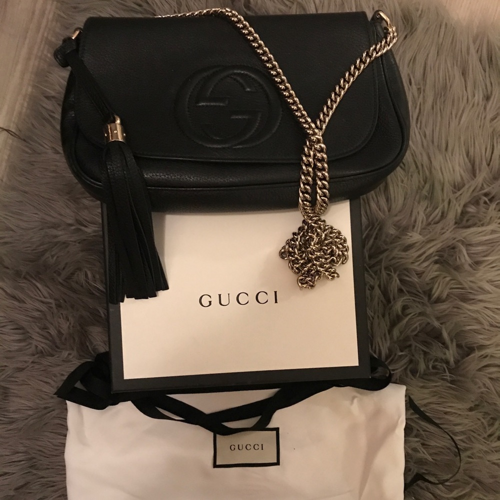 Gucci Soho Chain Medium Black Leather Cross Body